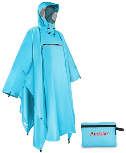 Andake Regenjacke Regenponcho, Regenmantel Wasserdicht Unisex für Erwachsene mit Ärmeln Kapuze Wasserundurchlässige Beschichtung Poncho Blauervogel