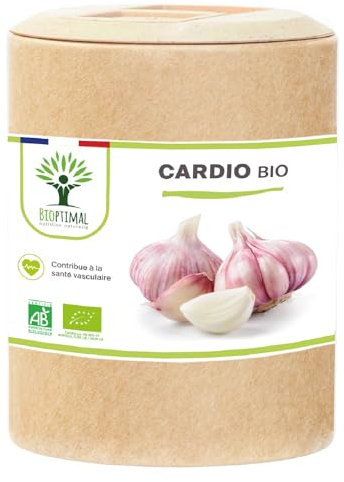 Cardio Bio - Bioptimal - Complément alimentaire - 4 plantes pour la Tension et la Circulation du Sang - Ail Aubépine Olivier Reine des Prés - Fabriqué en France - Certifié par Ecocert - 200 gélules