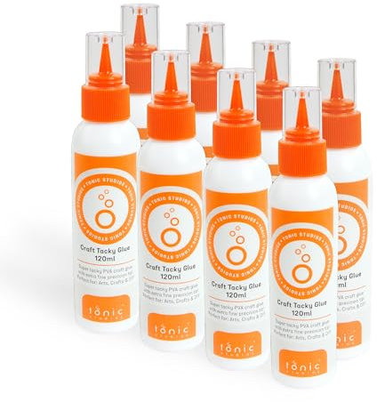 Tonic Studios Craft Tacky Glue 120ml - Pack of 8 | Super Tacky PVA for Paper, Cards, Fabric, and Plastics | Easy-to-Squeeze Precision Nozzle