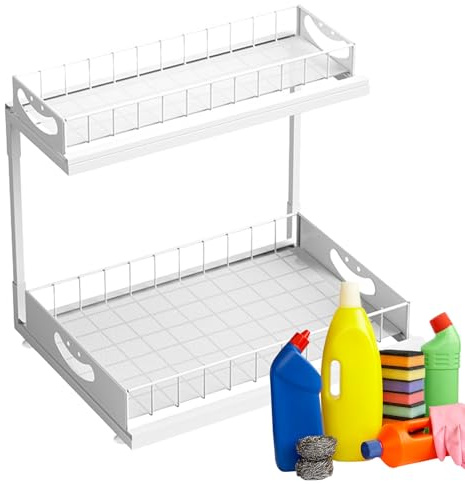 Nybhyjka Organizador extraíble debajo del fregadero,Organizador extraíble debajo del fregadero | Estante de armario en forma de L debajo del fregadero de la cocina,Organizadores de estantes de