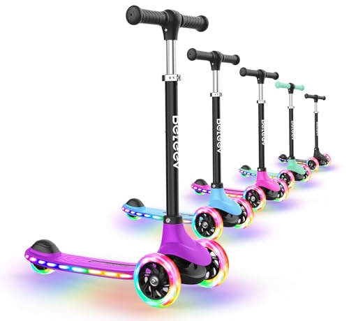 BELEEV A6 Kids Scooter with Light-Up Wheels & Deck, 3 Wheel Scooters for Girls Boys Ages 3-8, 4 Adjustable Height, Lean to Steer, Non-Slip Deck, Toddler Scooter for Children