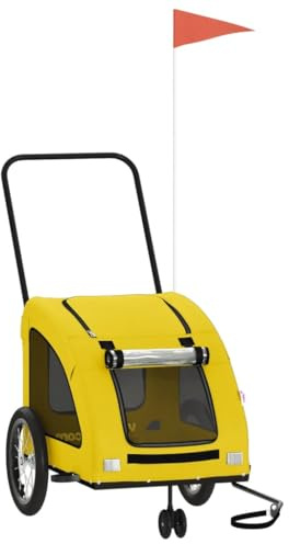 vidaXL Pet Bike Trailer, Pet Cart Carrier for Small Dogs, Dog Bike Trailer with Flag, Dog Bicycle Wagon Cargo Bike Cart, Yellow Oxford Fabric and Iron