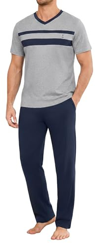 Marvmys Men's Pyjama Set Pyjamas For Men | Short Sleeve T-Shirt and Long Bottom Pants With Adjustable Drawstrings and Pockets Loungewear Nightwear