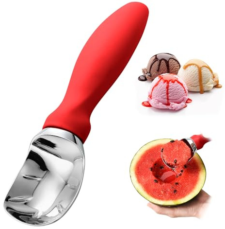 19 cm/7,4 tum förtjockning glassskopa, kök slitstark metall glasskopa för Gelato Sorbet melon fryst yoghurt (röd)