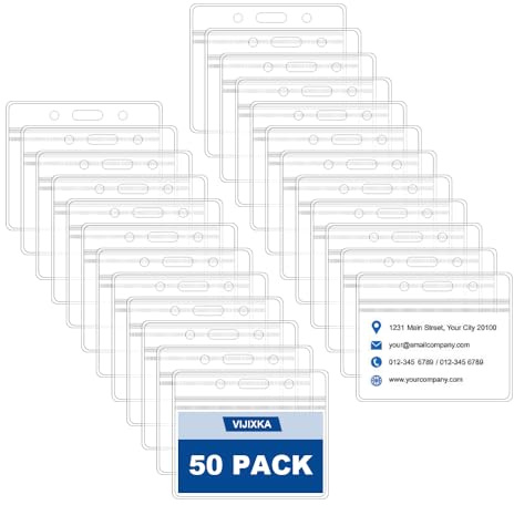 Vijixka 50 Porta Credenciales Horizontales de 9,8 x 8,6 cm Fundas Transparentes Para Tarjetas de Identificación Fundas Para Tarjetas Credenciales Para Empresas Tarjetas De Exposición Tarjeta de Visita