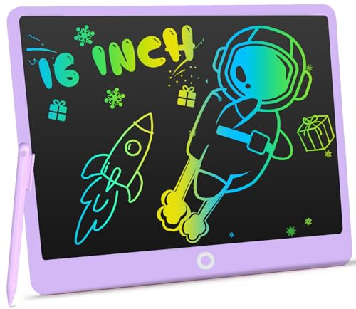 16 Inch Drawing Tablet, LCD Writing Tablet, Portable Drawing Board, Wipeable and Reusable Magic Board, 3-8 Birthday Gift for Girls and Boys (One Pen Purple)