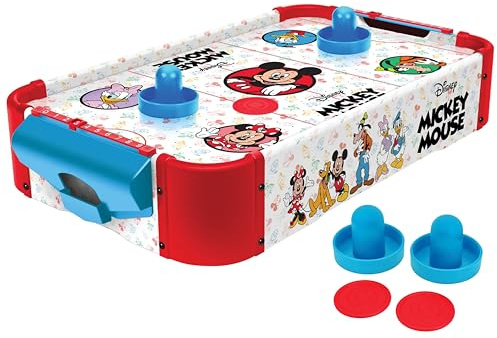 World Tech Toys Mickey Mouse, Minnie, Donald, Daisy & Goofy Air Hockey Table for Kids - Wooden Tabletop Game with Puck, Pushers & Air Flow System - Disney Licensed - 4+