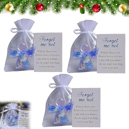 Förgätmigej, torkad blomma, ängelminnessak, mini-harts skyddsängelfigur, förgätmigej, ängelpresent, julgranar, hängande minnesdekoration(3pcs)