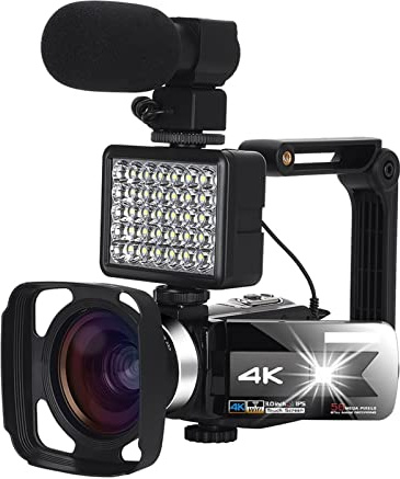 Vloggningskamera, 4K Video Camera -videokamera med mikrofon 16x Digital Zoom Vlogging Camera 5 6MP IR Night Vision WiFi -funktion 3,0 tum pekskärm for webbkamera(Standard,K1-Gray Kit)