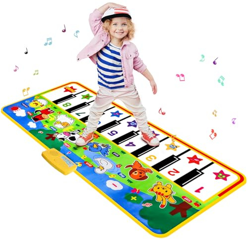 Piano Mat - 53 x 23 Musical Mat 8 Animals Sounds Dance Mat for Kids Touch Play Dancing Mat Toy Gifts for 1 2 3 4 5 6 Year Old Girls Boys
