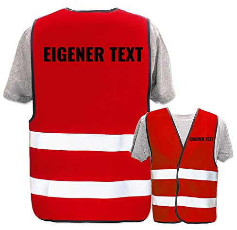 Bedruckte Warnwesten mit ISO-Leuchtstreifen * Standard- oder Reflex-Druck * Erste Hilfe und Brandschutz * Begriff: Eigener Text * Farbe (Größe): Rot (XL/XXL)