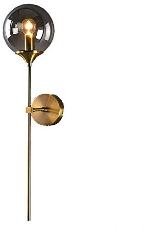 MZStech Aplique montado en la pared industrial vintage, globo de cristal Gris con lámpara de pared dorada de brazo largo, luz de pared dorada para la cabecera (Gris)
