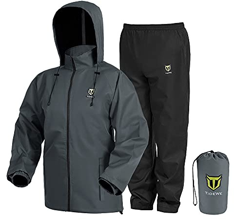TIDEWE Rain Suit, Waterproof Breathable Lightweight Rainwear (Gray Size S)