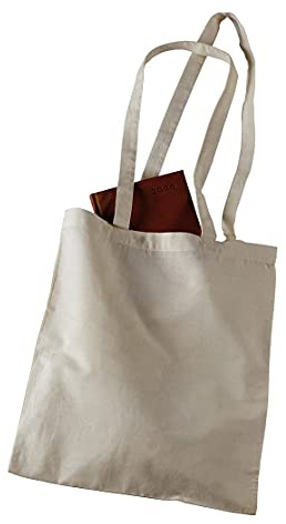 Bolsa Tela 100% Algodón Biodegradable,Lavable,Reutilizable,Asas Largas de 75 cm. Ropa,Manualidades,Alimentos,Verduras, ir de compras, Medidas 38x42cm,Densidad 145gr/m2,Natural (Pack 10 pcs)