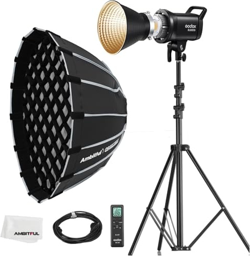 Godox SL60II-Bi LED Video Light 2800K-6500K Bi-Color Continuous Light with App&Remote Control + PS60 Round softbox with Honeycomb Grid, Light Stand