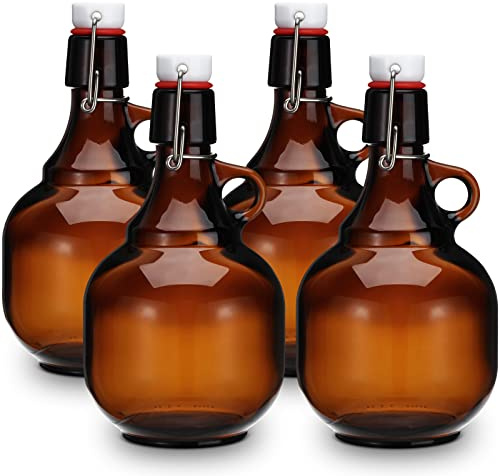 Dandat 4 Pcs Amber Glass Growler Bottles Swing Top Beer Brewing,34 oz