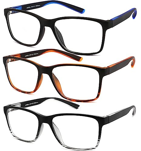 JJWELL 3 Pack Reading Glasses for Men Blue Light Blocking with Spring Hinge, Anti Eyestrain/Dryness/UV Large Wide Square Readers for Men, Two Tone Computer Reader Glasses Eyeglass(2.25 Strength)