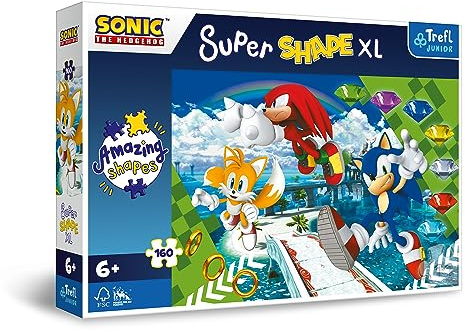 Trefl Junior - Sonic The Hedgehog, Lustiger Sonic - Puzzle 160 XL Super Shape - Verrückte Formen der Puzzleteile, Große Elemente - Puzzle mit Helden des Spiels Sonic, Spiel für Kinder ab 6 Jahren
