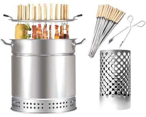 KUOYTT Barbecue Vertical Suspendu, Barbecue à Charbon de Bois sans fumée, Four divisé en Acier Inoxydable, pour Camping, Pique-niques (36 x 36 x 43 cm)
