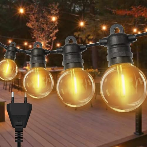 Bzavor LED-ljuskedja utomhus ström, 10 m 17 2 G40 glödlampor, balkong, ljuskedjor utomhus, IP68 vattentät solljuskedjor utomhus för terrass, paviljong festlampor, trädgårdsbelysning