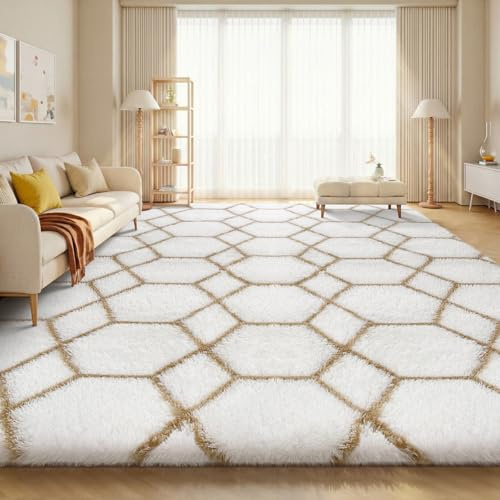 Sour Lemon Hochflor Teppich Weiß Carpet Wohnzimmer 160x230 Waschbar