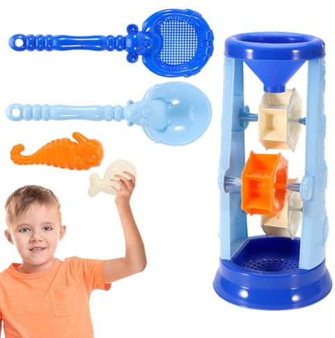 Hourglass Water Sifting Funnel, Rotating Sand Water Wheel, Sands Play Toy Outdoor Beach Garden, Fun Game Sands Shovel Bucket Mold, Blue Sand Pit Toys For Kids, Castle Construction Molding