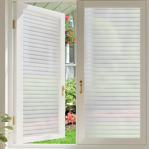 Lifetree Window Film Privacy for Glass Windows Frosted Stripe Patterns Static Cling No Glue UV Protection Window Sticker Cover for Home Office (Narrow Stripes, 60 * 200cm)