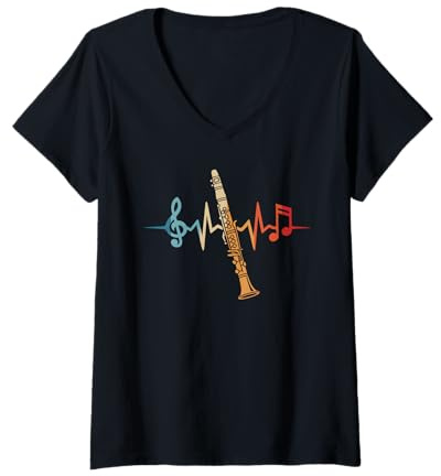 Femme Clarinettiste Battement De Cœur Musicien Clarinette T-Shirt avec Col en V
