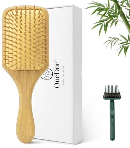 Onedor Bamboo Hair Brush Natural Wooden Paddle Hairbrush with Bamboo Bristles for Detangling and Scalp Massage for Women & Men Suitable for Straight Curly Thick or Thin Hair (Paddle)