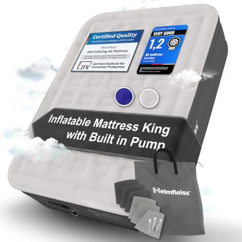 Heimfleiss® Double Airbed 203x152x46cm (King Size) | Blow up Mattress | King Size Air Bed with Built In Pump & Anti-Leakage Valve | Puncture-Resistant PVC with Flocked Surface & 300kg Capacity