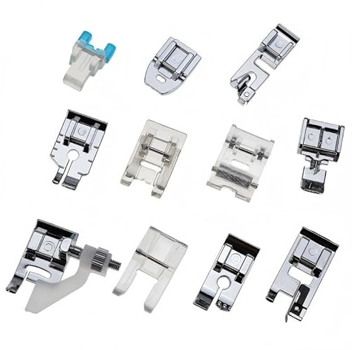 Kit 11 Pièces Pied de Biche Universel pour Machine à Coudre Domestique Pied Presseur Multifonctionnel Accessoires Couture Mercerie pour Réparation Ourlet Fermeture Éclair et Bouton Boîte Incluse