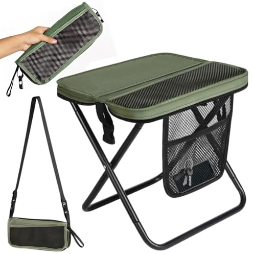 MIUUIPI Campingpall vikbar, bärbar hopfällbar pall, håller upp till 120 kg, lätt fiskepall, fällbara stolar för resor, picknick, trekking, fiske, trädgård (grön)