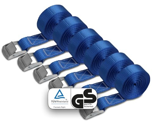 Cinghia di fissaggio Cinghie di tensione - blu - 1m 2,5m 4m 6m - diverse quantità, sicura del carico resistenza fino a 250 kg DIN EN 12195-2 ; 6 pezzi 2.5 cm x 4 m