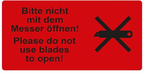 Warnetiketten 100 x 50 mm - Paket Aufkleber Bitte nicht mit dem Messer öffnen/Please do not use blades to open - 1.000 Versandaufkleber auf 1 Rolle(n), Papier selbstklebend