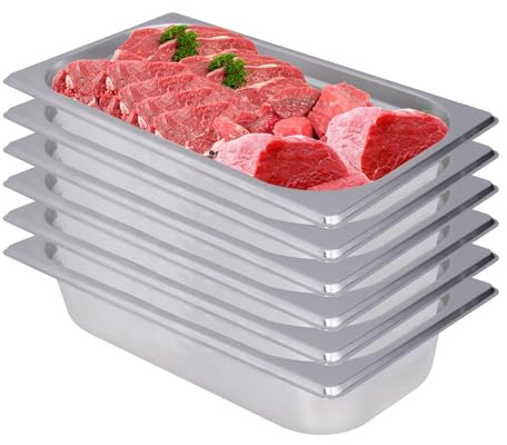 Hakka 1/3 Size Hotel Pans 2.5inch Deep Stainless Steel Small Steam Table Pans 6Pack Commercial Gastronorm Catering Food containers for Restaurant, Hotel, Buffet,Party