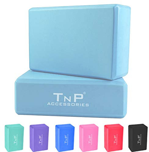 TnP Accessories. Yoga Block Brick Blocks Set of 2 Bricks 9''×6''×4'' High Density EVA Foam Pilates Exercise Gym Support Pad (Ice Blue)