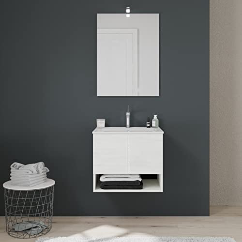 Kiamami Valentina Mobile bagno sospeso 60cm 2 ante quercia grigio effetto legno Venezia