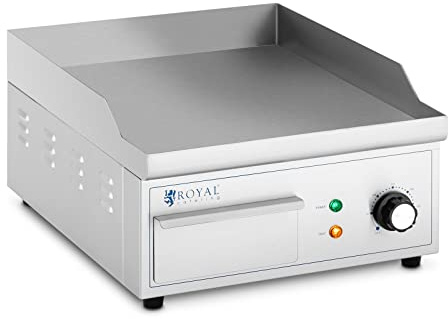 Royal Catering RCPG45-S - Padella elettrica 350 x 380 mm, piatta, 2000 W, griglia elettrica con parte superiore elettrica, griglia elettrica e piano cottura (acciaio inossidabile, ghisa)