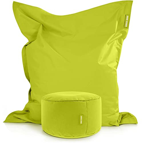 Green Bean 2er Set XXL Sitzsack inkl. Pouf fertig befüllt mit EPS-Perlen - Riesensitzsack 140x180 Liege-Kissen Bean-Bag Chair Loung Bodenkissen