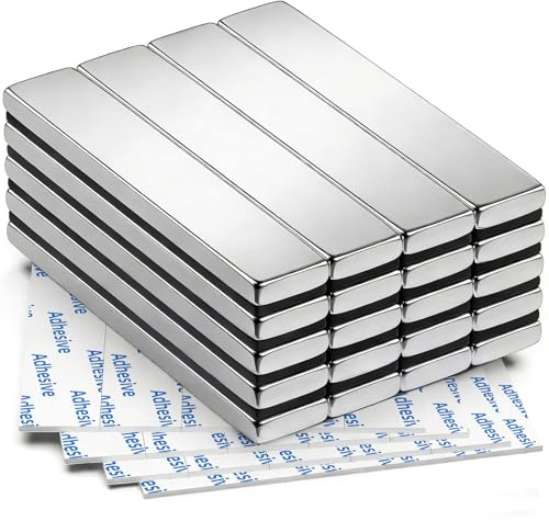 FINDMAG Confezione da 20 magneti forti, 60 x 10 x 3 mm, magneti al neodimio, magneti a barra, magneti a terra rara con adesivo biadesivo, barra magnetica estremamente potente per frigorifero multiuso