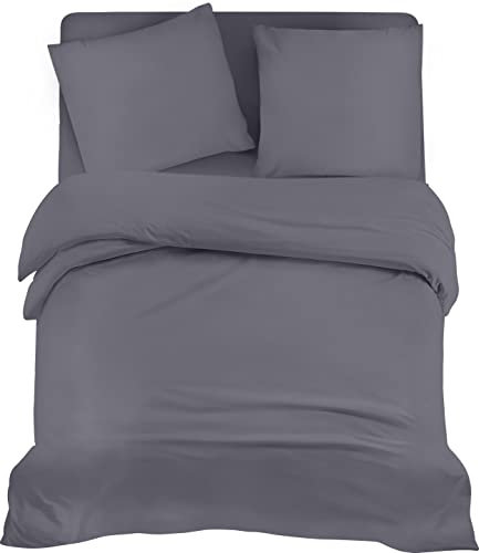 Utopia 4 Stück Bettwäsche-Set - Weiches gebürstetes Mikrofaser-Gewebe - Bettbezug (220x240cm), Spannbetttuch (160x200cm) mit Kissenbezug (65x65cm), Grau