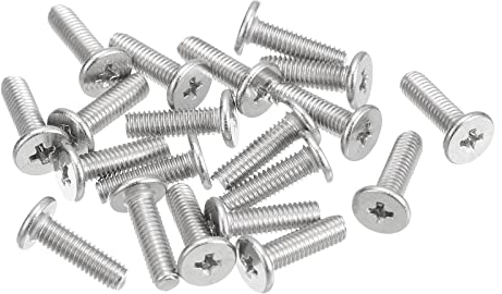 sourcing map M3-0,5 x 10 mm, 20 tornillos de cabeza redonda plana de acero inoxidable 304, tornillos de máquina Phillips Drive Hardware Fastener para conexión de muebles