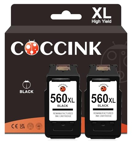 COCCINK PG-560 XL (2 Schwarz) Wiederaufbereitete Druckerpatronen Ersatz für Canon 560XL für PIXMA TS5350 TS5351 TS5351a TS5352 TS5353 TS7450 TS7450a TS7450i TS7451 TS7451a TS7451i Drucker
