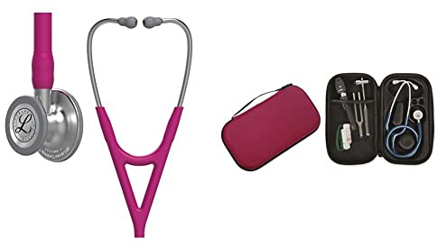 3M Littmann Cardiology IV, Stetoscopio diagnostico, testina con finitura standard, tubo auricolare lampone, 6158 + GIMA ASTUCCIO PORTA FONENDO, Bordeaux, Uso Professionale
