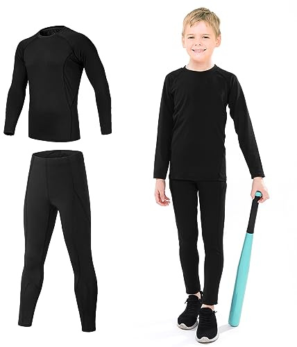 TBoonor sous-vêtements Thermiques pour Enfants Fonctionnel De sous-vêtement Thermiques pour Garçon et Fille pour Ski Cyclisme Et Football - Tee Shirt Longue&Leggings Set