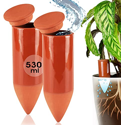 LIVONDO Arrosoir en terre cuite (2 x 530 ml) fait à la main pour arrosage des plantes d'intérieur | Indicateur de niveau d'eau pour plantes | Watering can | Arrosoir plantes d'intérieur