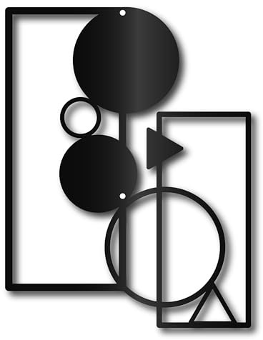 CREATCABIN Decoración Pared Metal,Decoración Geométrica,Minimalista,Hierro Negro,Arte Pared,Abstracto,Moderno Colgar En Pared,Silueta Circular Rectangular,Letreros,Adorno para Hogar,Habitación 23x30cm