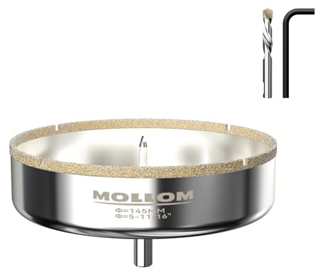 Mollom 5-11/16” (145mm) diamantkärnsåg med 2 avtagbara styrborrar, jämn skärning för porslinskakel, glas, keramik, marmor, glasfiber osv