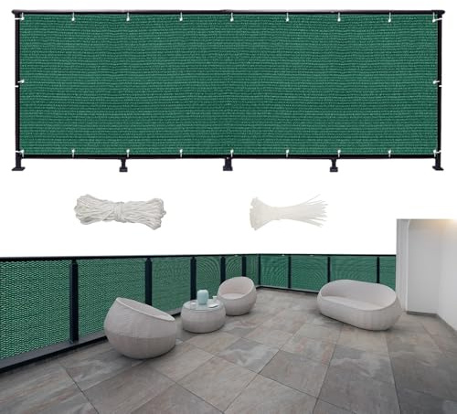 Telo per Balcone Ringhiera 500 x 130 cm HDPE 220G/㎡, Protezione Uv, Schermo Privacy Recinzione Copertura, per Giardino Esterno, Verde Scuro