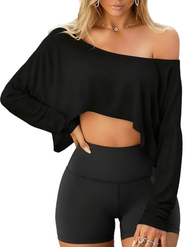 Navneet Off Shoulder topp damer crop toppar axellös topp oversize långärmad skjorta asymmetrisk topp party festival